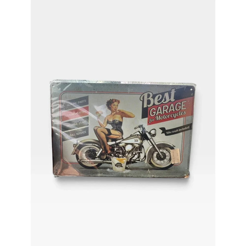 Best Garage for Motorcycles Pin Up Girl Metal Tin Sign VTG Style Wall Art 8x12